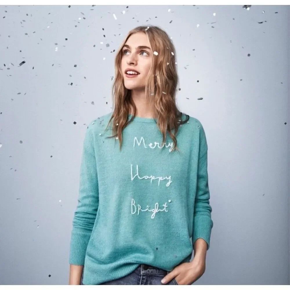 LOFT Mint Seafoam Green Thin Light Holiday Sweater mohair wool blend small
